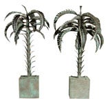 Pair of Patinated Metal Palm Tree Sculptures