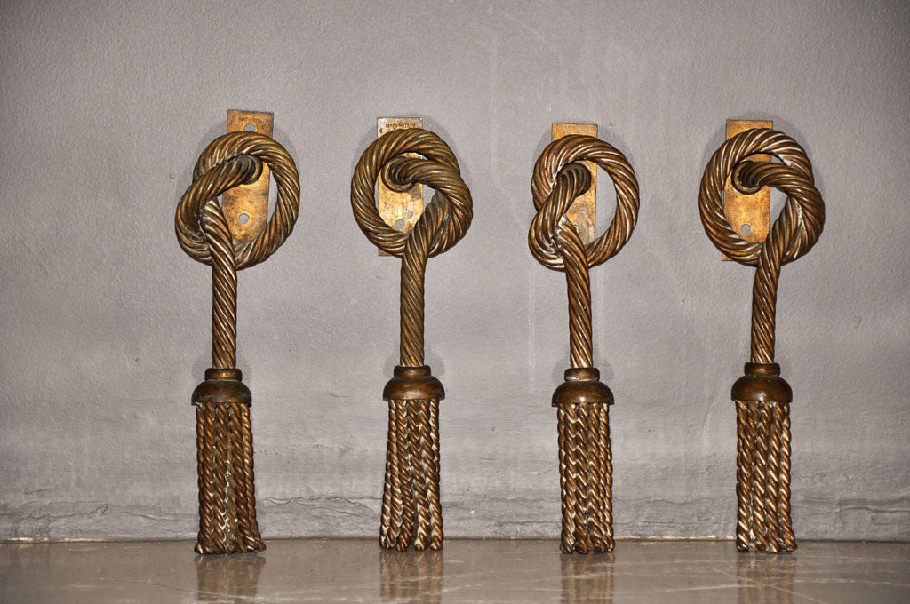 Pair Of Large Italian "Rope" Brass Door Pulls/ Tie Backs