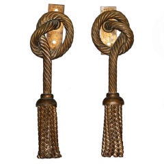Pair Of Large Italian "Rope" Brass Door Pulls/ Tie Backs