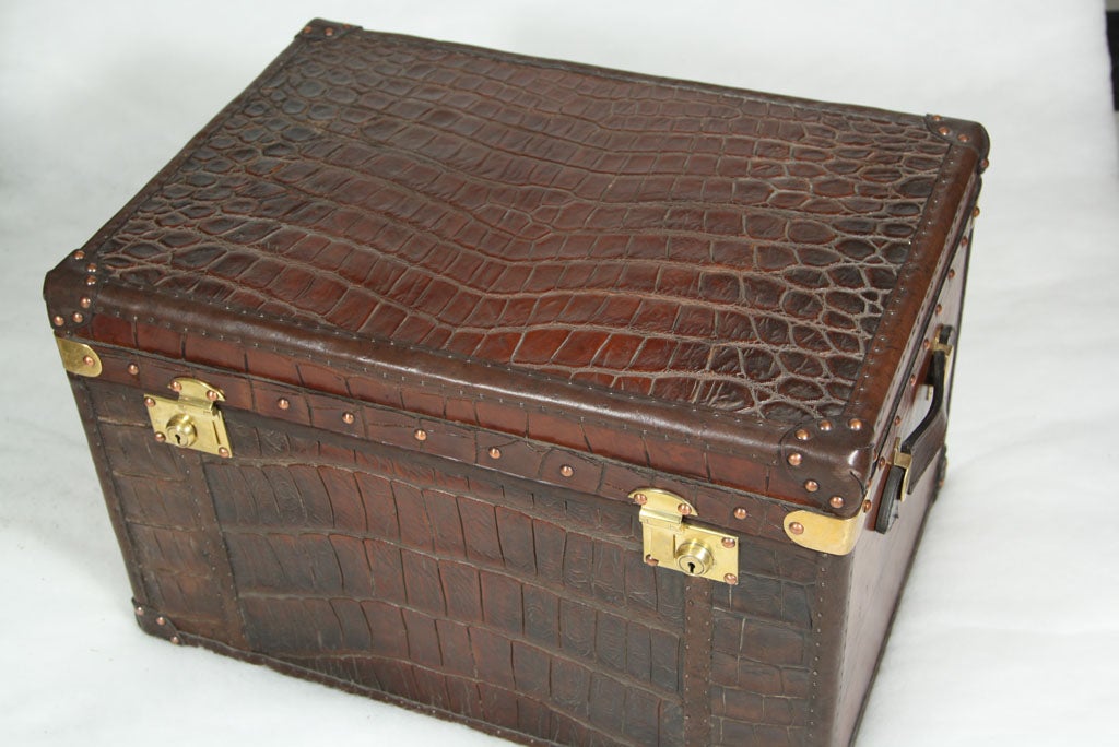 British Antique Crocodile Skin and Leather Trunk