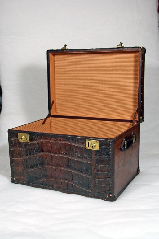 19th Century Antique Crocodile Skin and Leather Trunk