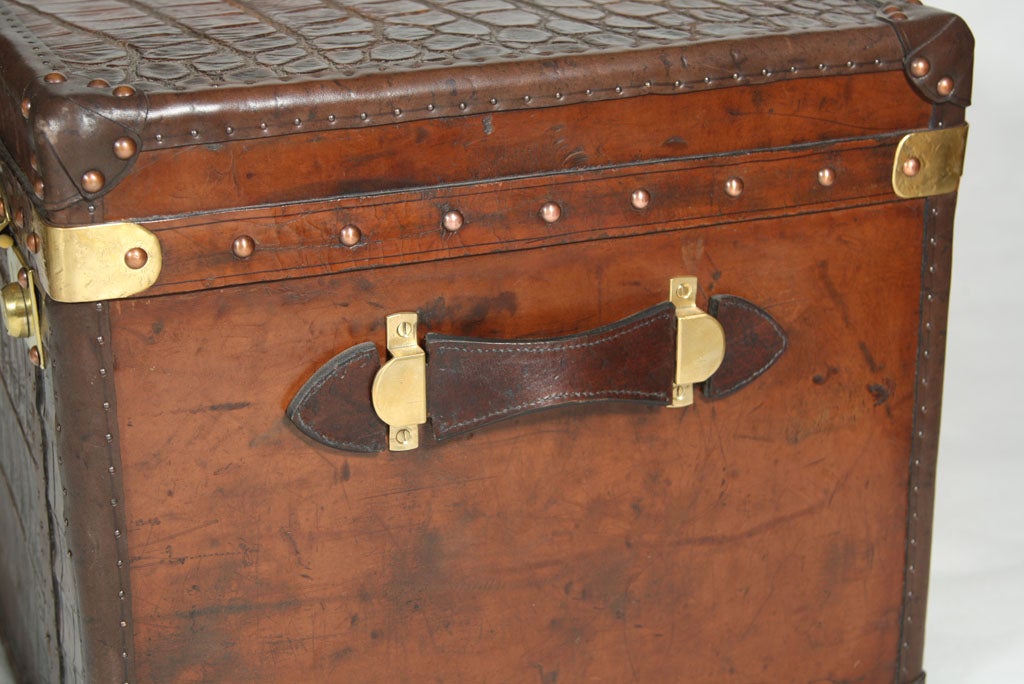 Antique Crocodile Skin and Leather Trunk 2