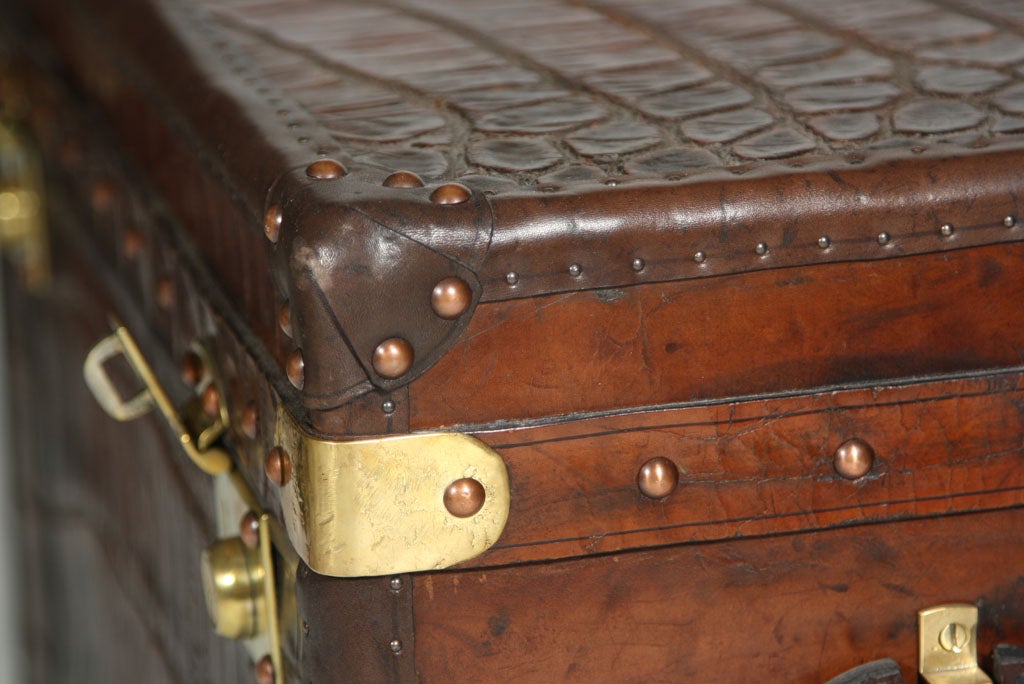 Antique Crocodile Skin and Leather Trunk 3