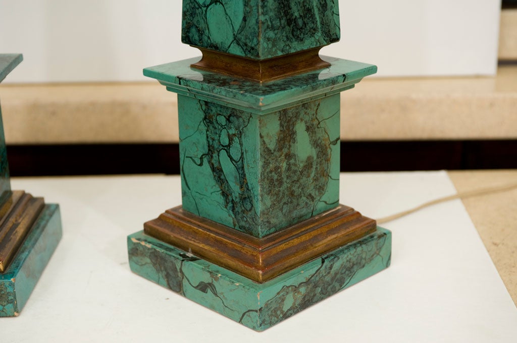 FAUX MALACHITE OBELISK TABLE LAMPS 1