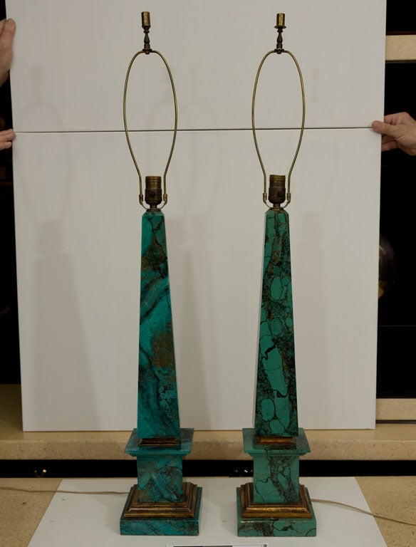 FAUX MALACHITE OBELISK TABLE LAMPS 4
