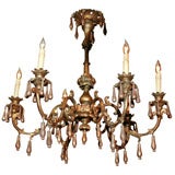 19th Century Venetian Wood And Iron 6 Lights Chandelier
