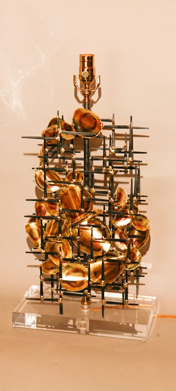American Pair of metal sculpture lamps by Lou Blass