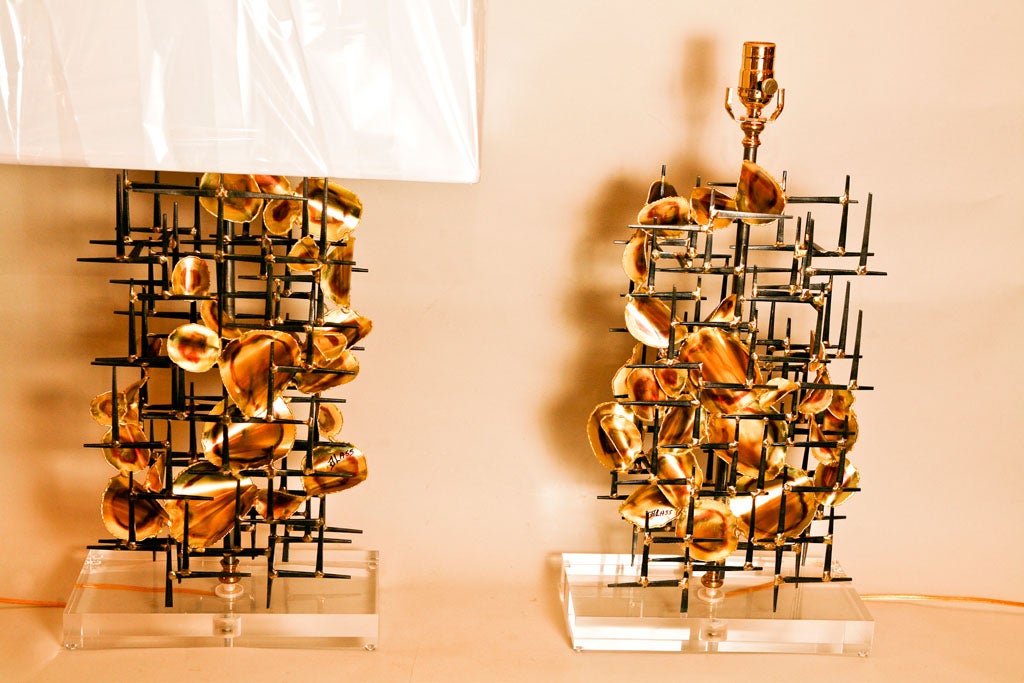 Steel Pair of metal sculpture lamps by Lou Blass