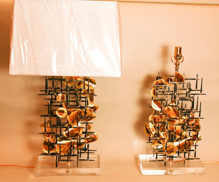 Pair of metal sculpture lamps by Lou Blass 3