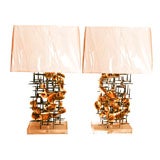 Pair of metal sculpture lamps by Lou Blass