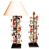 A Lou Blass pair of original metal sculpture lamps