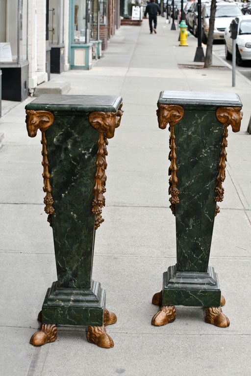 Pair Marbleized and Gilt Carved Wood Pedestals For Sale 3