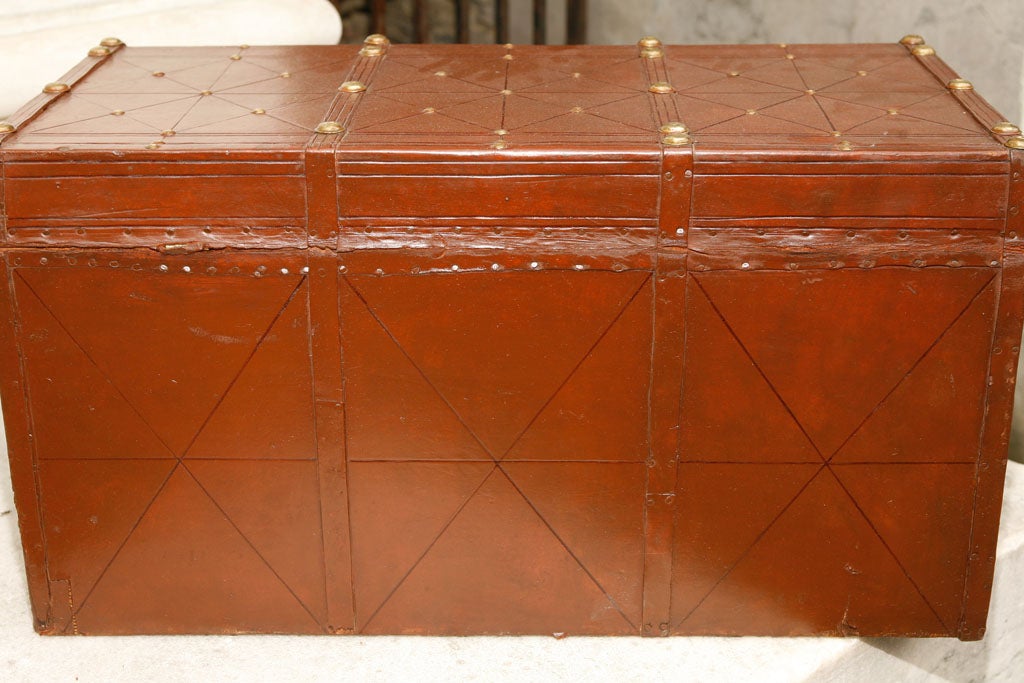19th Century Antique Brass Studded Leather Trunk