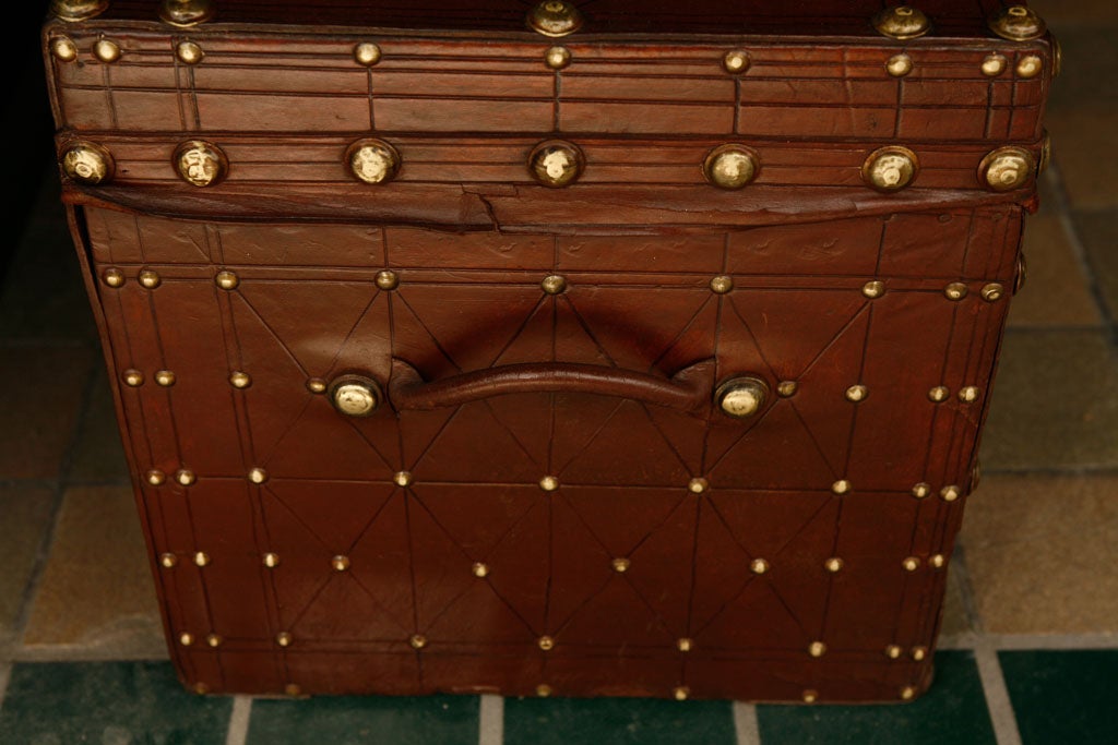 Antique Brass Studded Leather Trunk 2