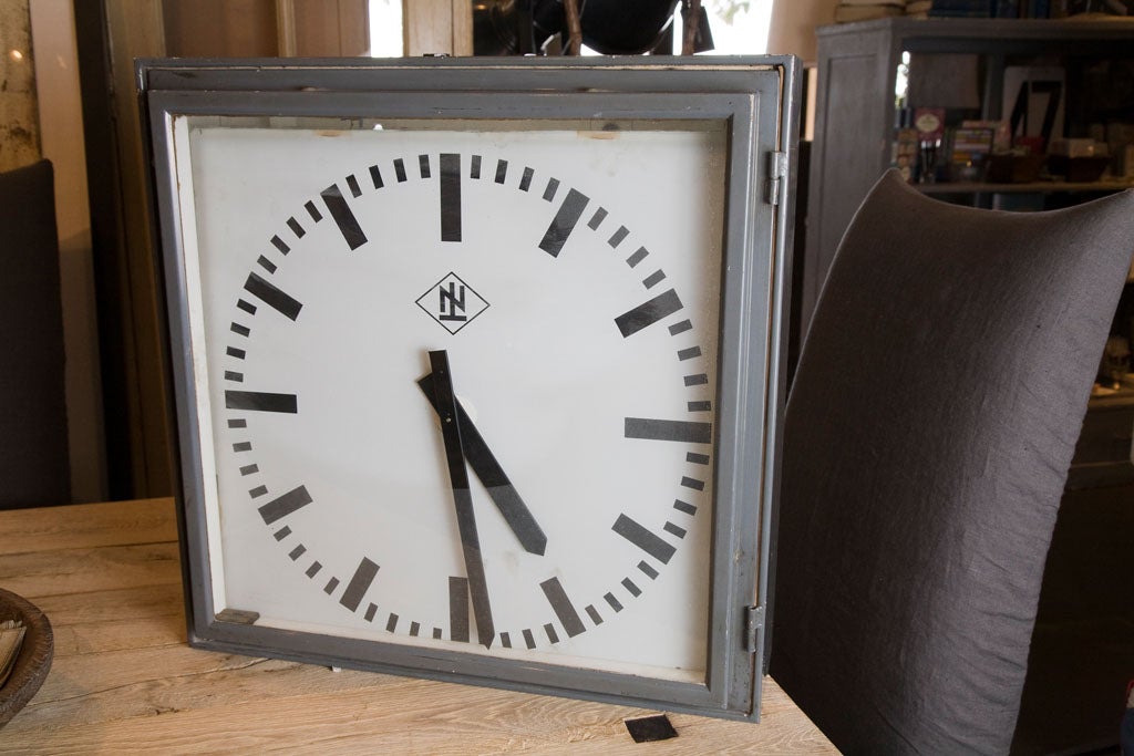 Metal Great old industrial square clock For Sale