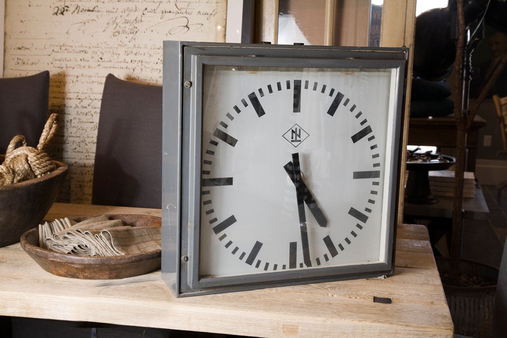 Great old industrial square clock For Sale 3