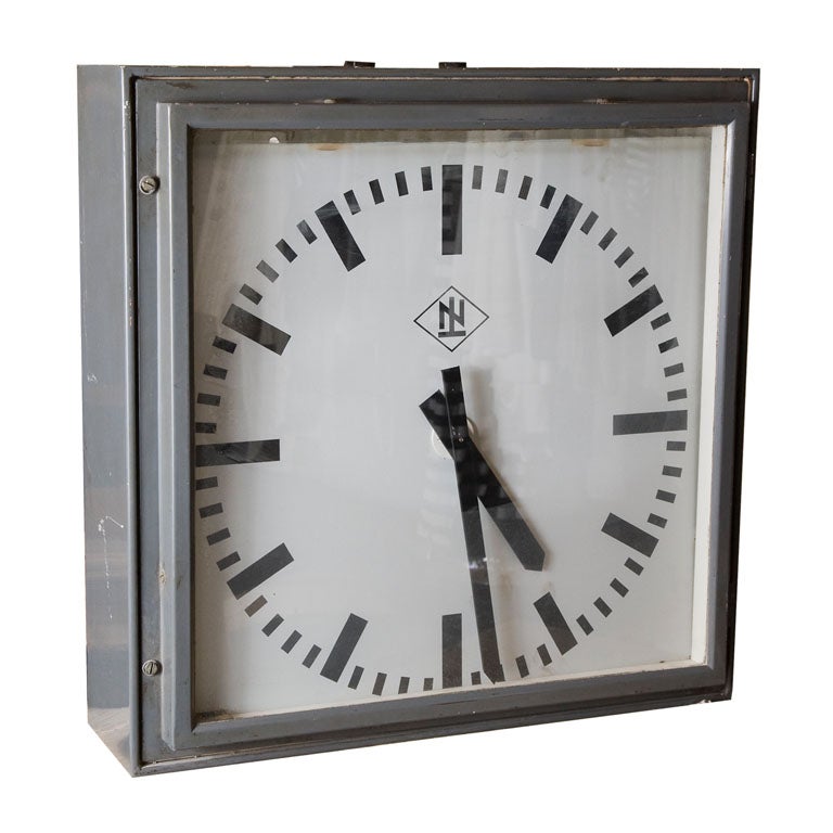 Great old industrial square clock For Sale
