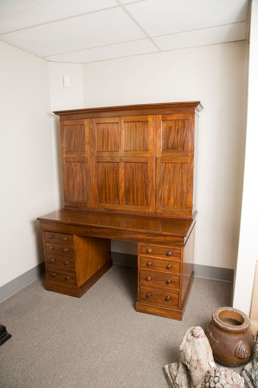1850s English Mahogany Estate Desk with Molded Cornice Upper Cupboard 5