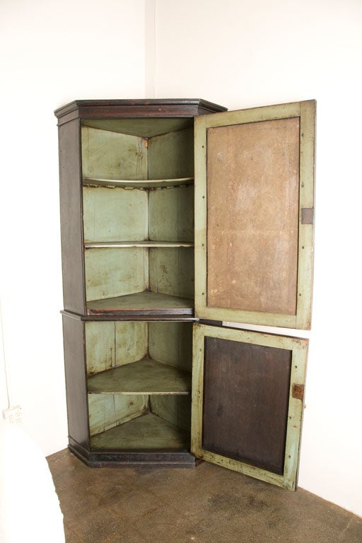 Wood 19th Century English Corner Cupboard with Faux Front Panel Door For Sale