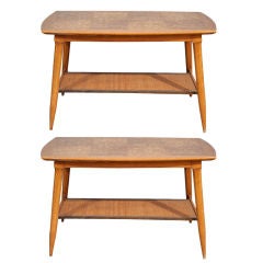Pair of vintage end tables with cane shelf Pair of vintage end tables with cane shelf