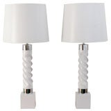 Pair of White Twist Lamps