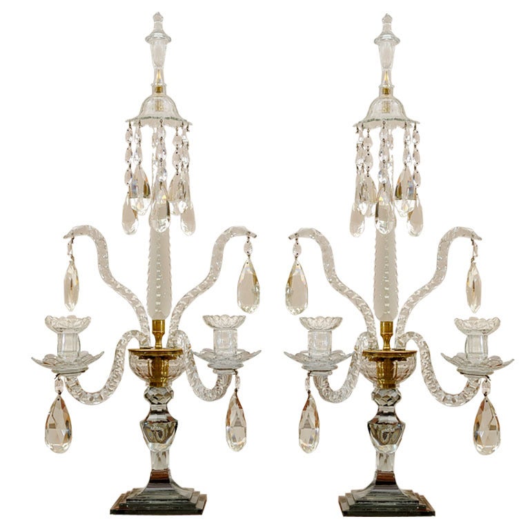 Pair of Georgian Anglo Irish Crystal Candelabra's For Sale