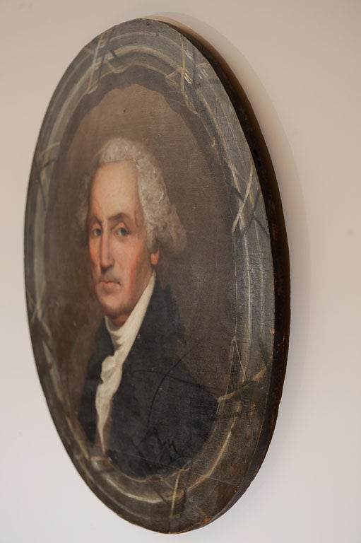19th Century Oval Oil on Wood Portrait of George Washington For Sale