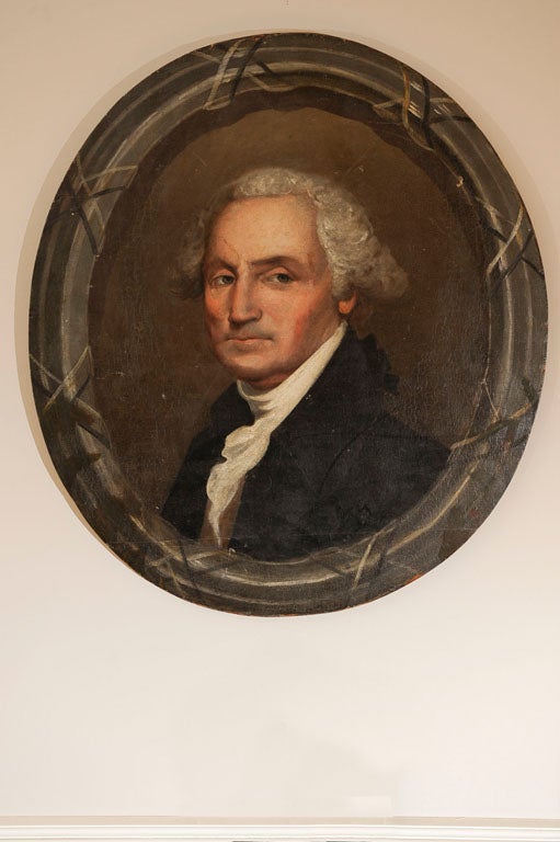 Oval Oil on Wood Portrait of George Washington For Sale 2