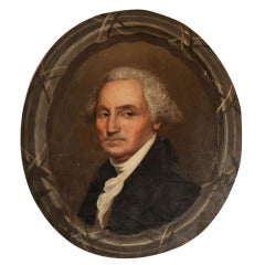 Antique Oval Oil on Wood Portrait of George Washington