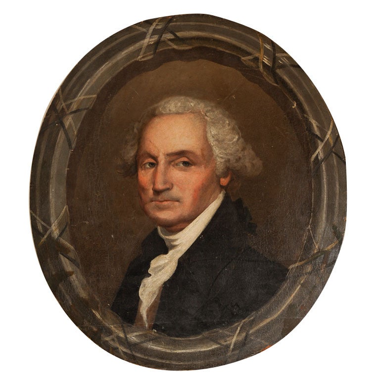 Oval Oil on Wood Portrait of George Washington For Sale