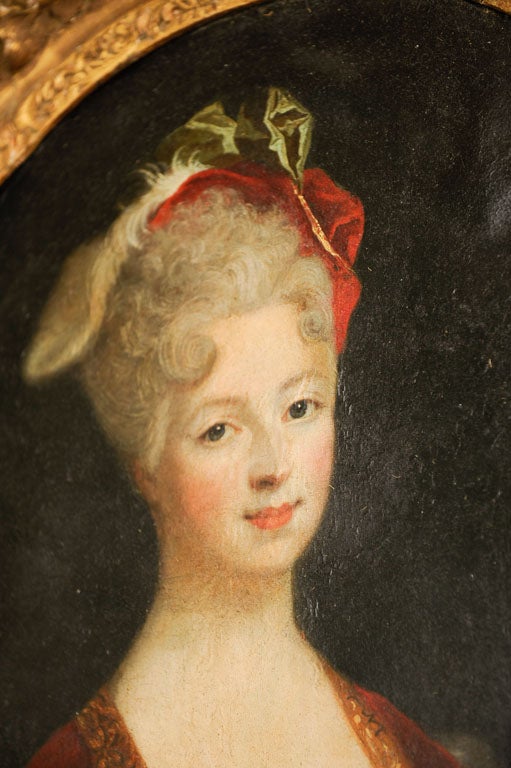Austrian Oval Portrait of a Woman in Red