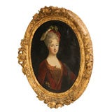 Austrian Oval Portrait of a Woman in Red