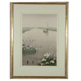"Rises  In  The  Rain"  Wood  Block  by  Shufu M. Iyamoto