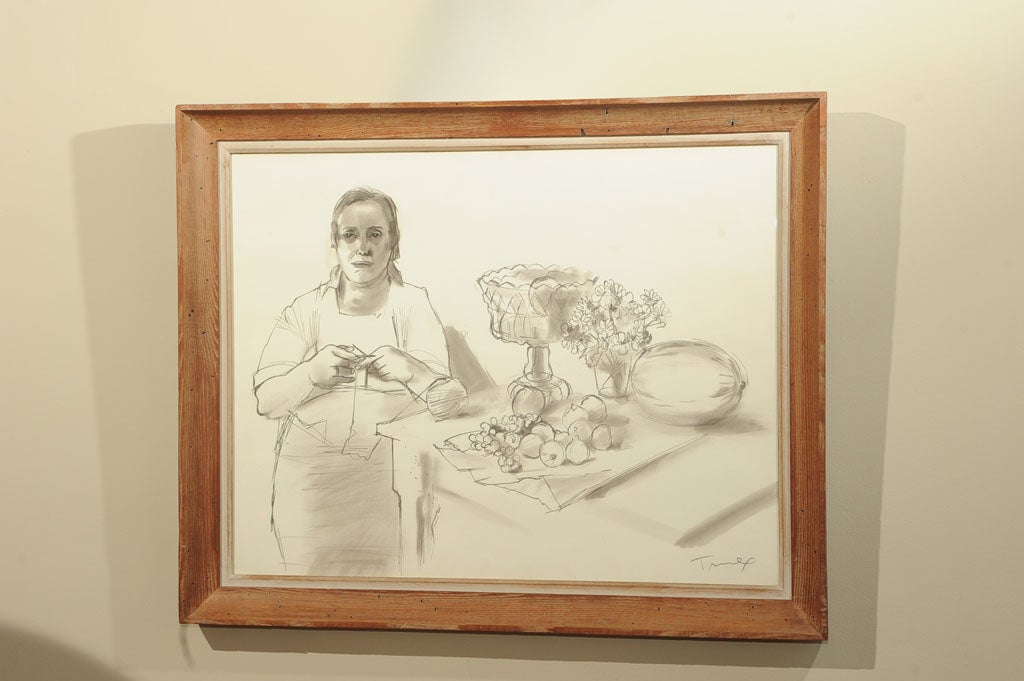 A framed watercolor of his French housekeeper, signed Truex 27