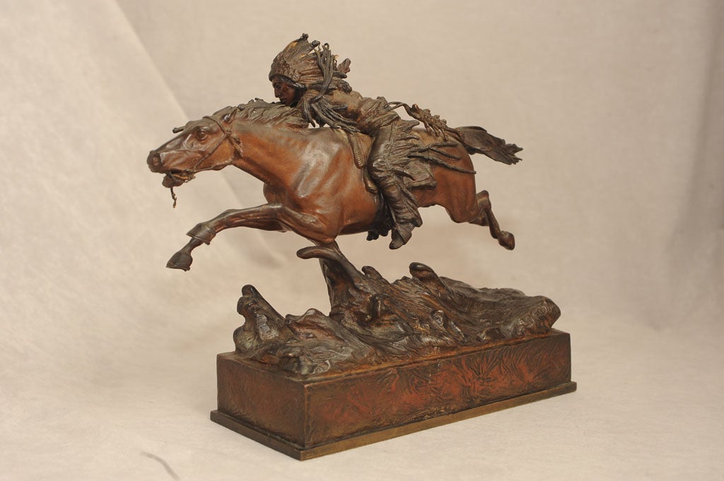 Austrian Cold Painted Vienna Bronze of Indian on Horseback, C. Kauba