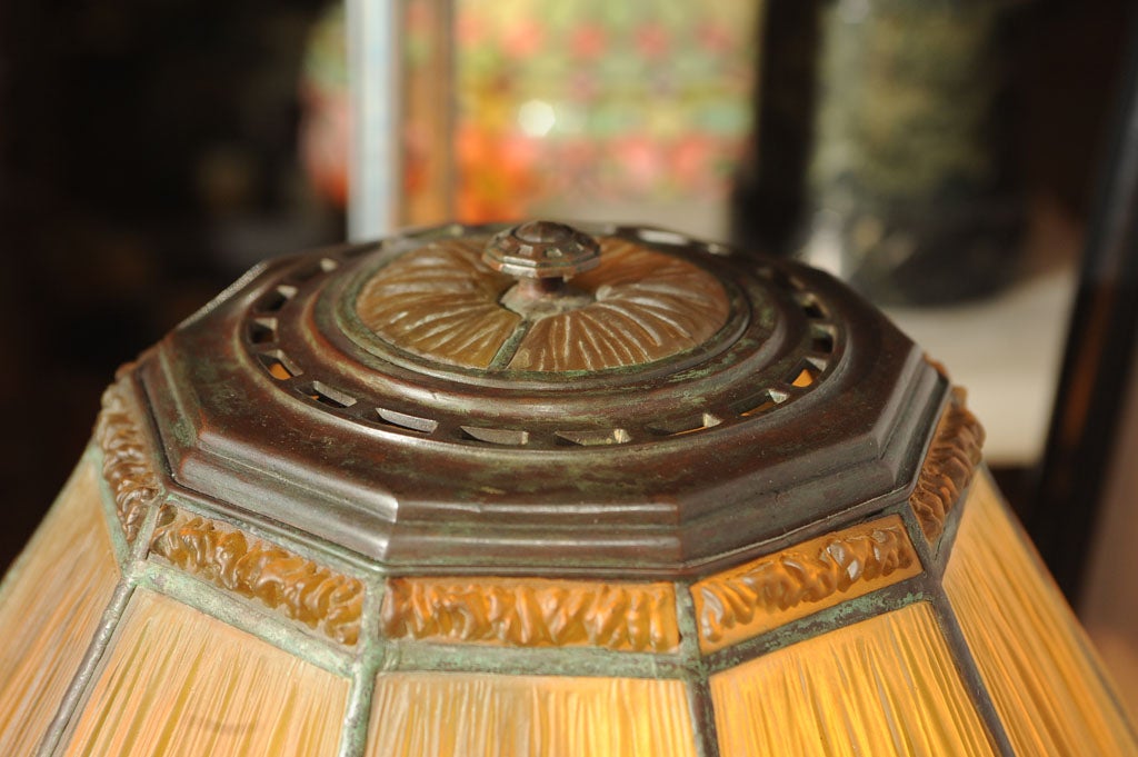 20th Century Signed Tiffany Linenfold Table Lamp