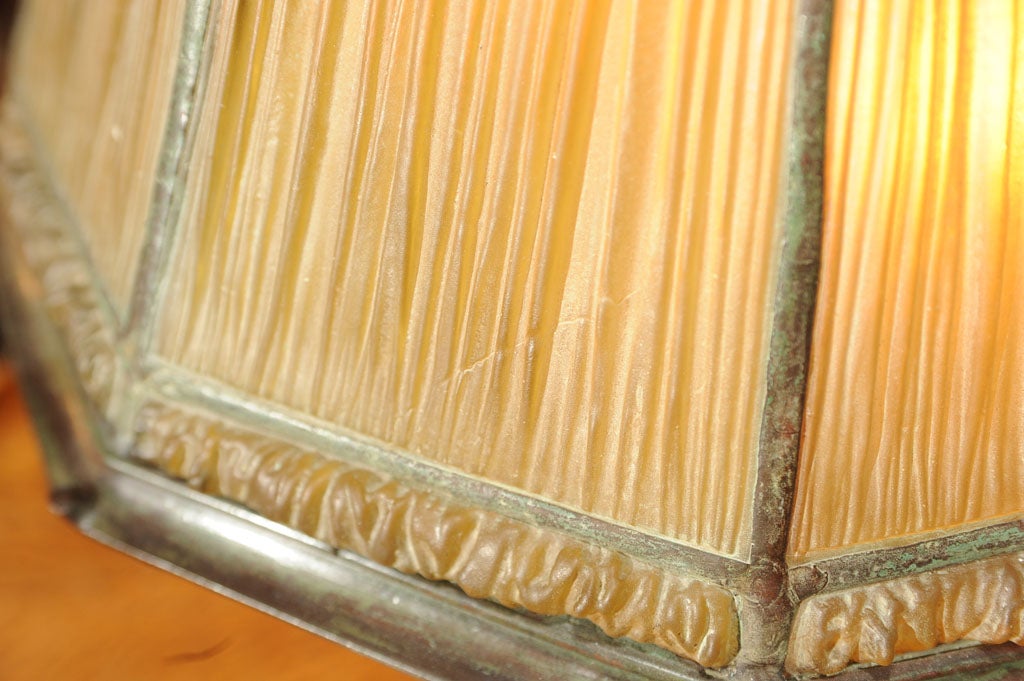 Bronze Signed Tiffany Linenfold Table Lamp