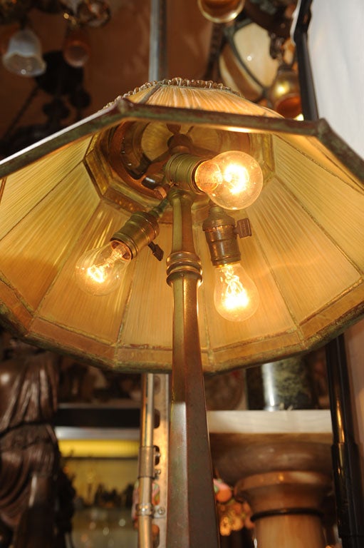 Signed Tiffany Linenfold Table Lamp 1