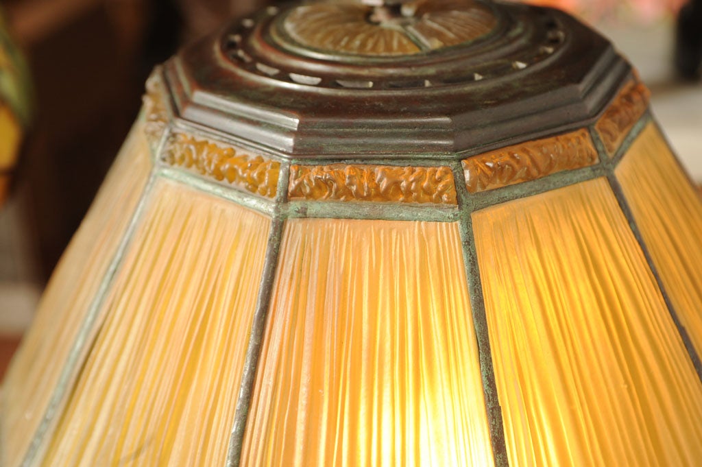 Signed Tiffany Linenfold Table Lamp 2