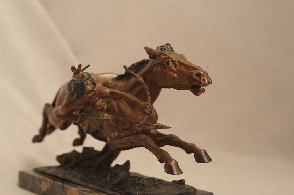 Austrian Franz Bergmann Cold Painted Vienna Bronze Indian on Horse