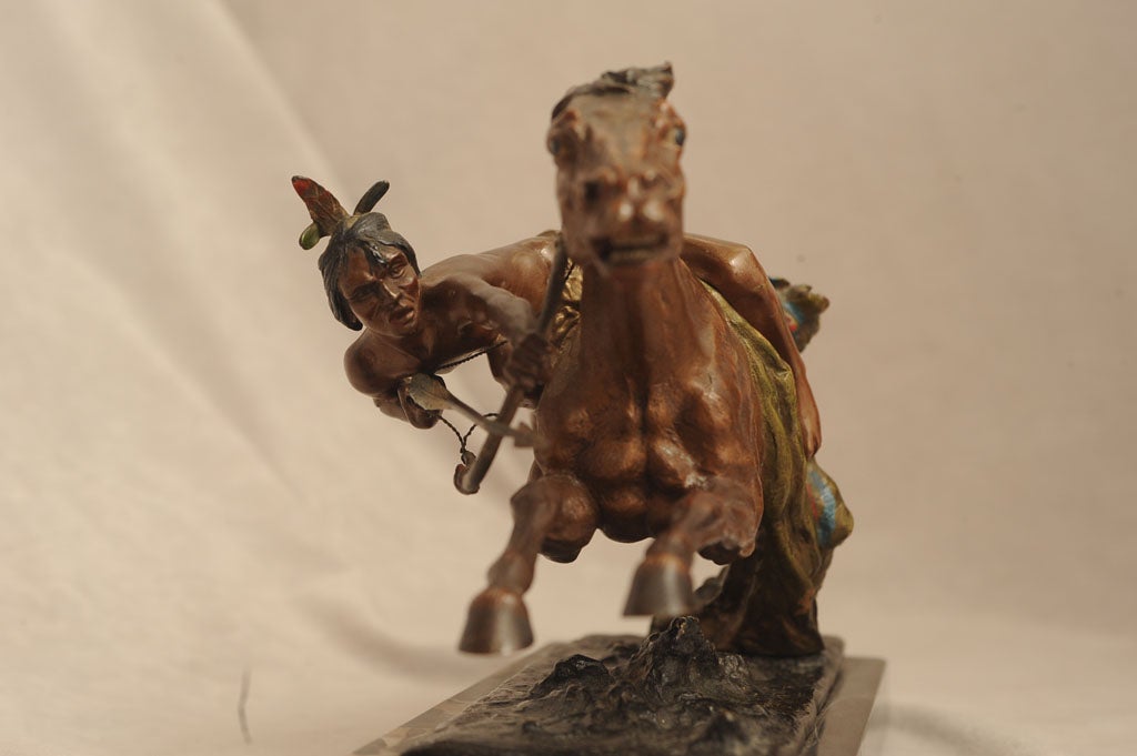 Franz Bergmann Cold Painted Vienna Bronze Indian on Horse In Excellent Condition In Petaluma, CA