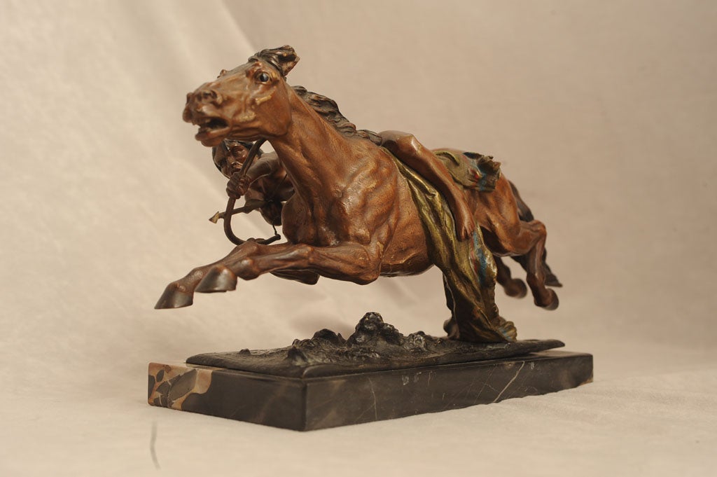 20th Century Franz Bergmann Cold Painted Vienna Bronze Indian on Horse