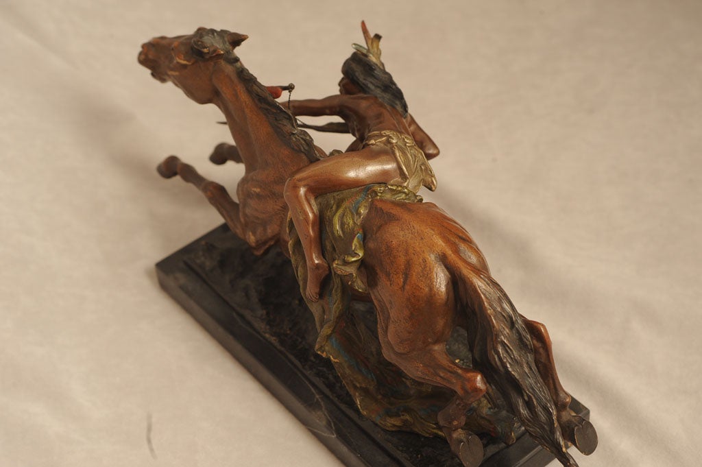 Marble Franz Bergmann Cold Painted Vienna Bronze Indian on Horse