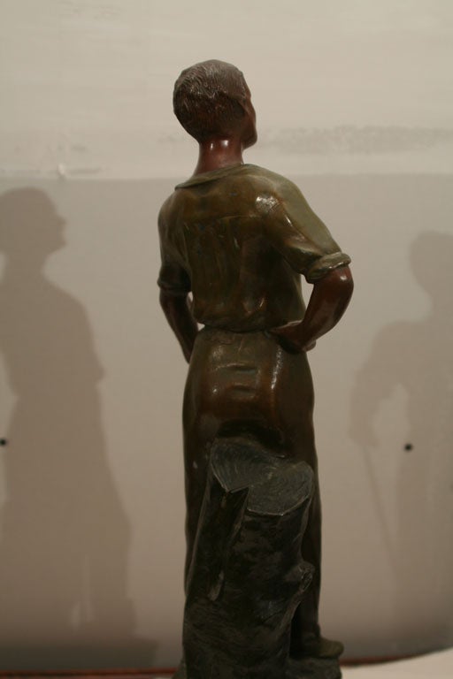 Folk Art Polychromed Spelter Figure of Woodsman by A. Rucho