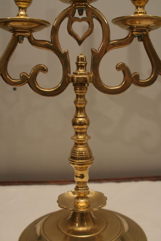 Cast Pair of Brass Candlelabra For Sale