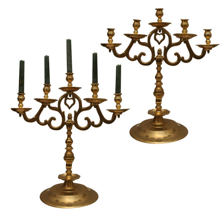 Pair of Brass Candlelabra For Sale