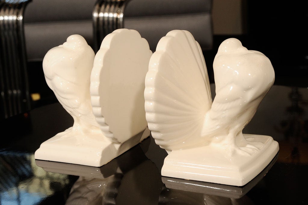 These stylized Art Deco bookends of Pheasants are in a creme ceramic glaze.