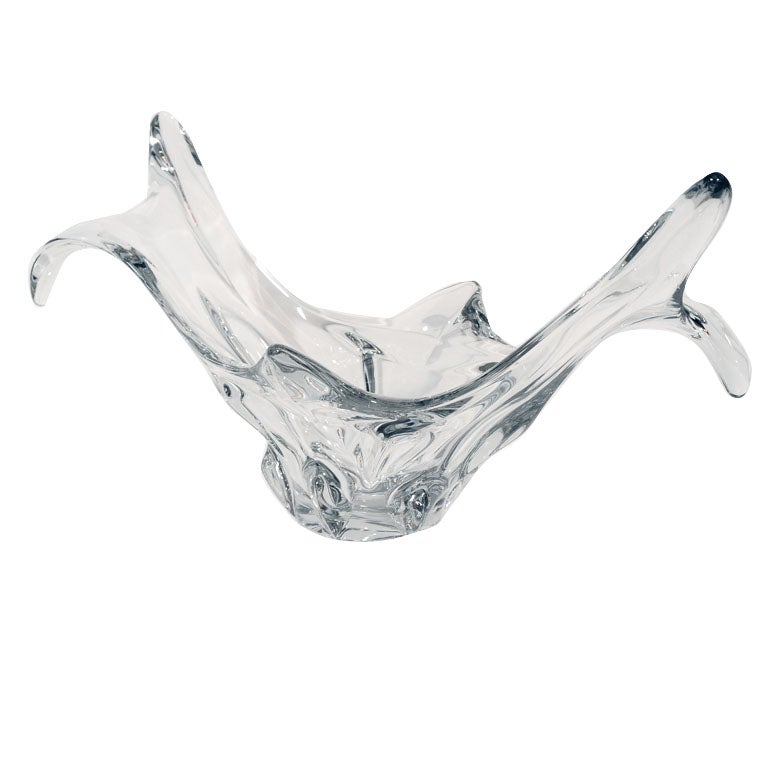Art Vannes Modernist Crystal Bowl with Free-Form Wave Design