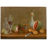 Antique Late 19th Century Still Life with Fruit and  Wine