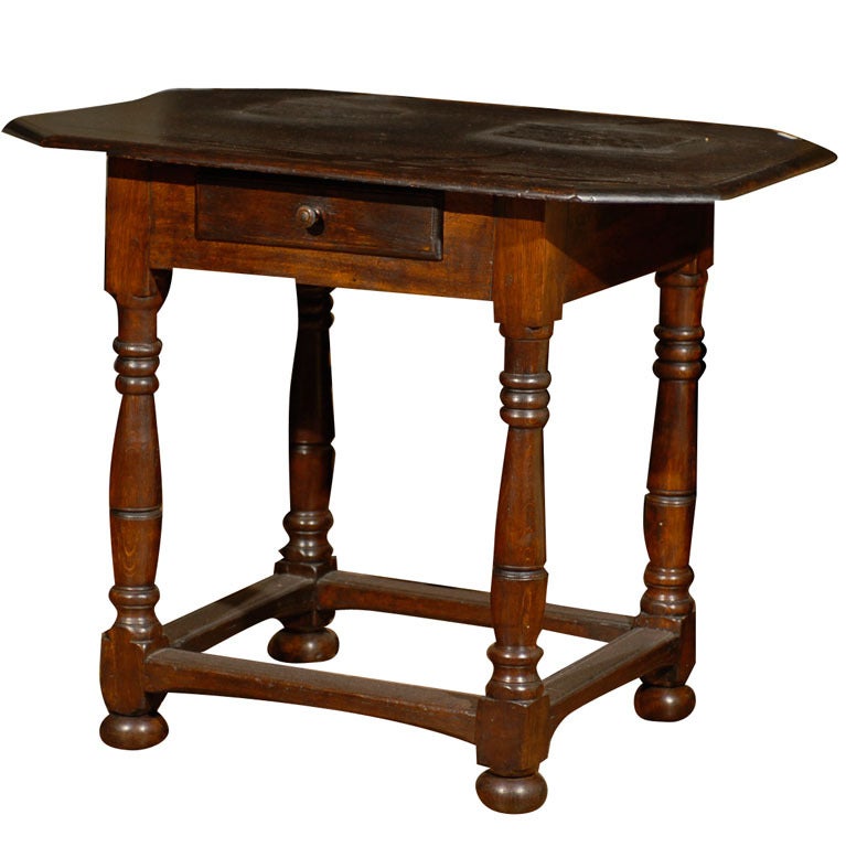 18th Century Swedish Period Baroque Natural Wood Side / Accent Table with Drawer